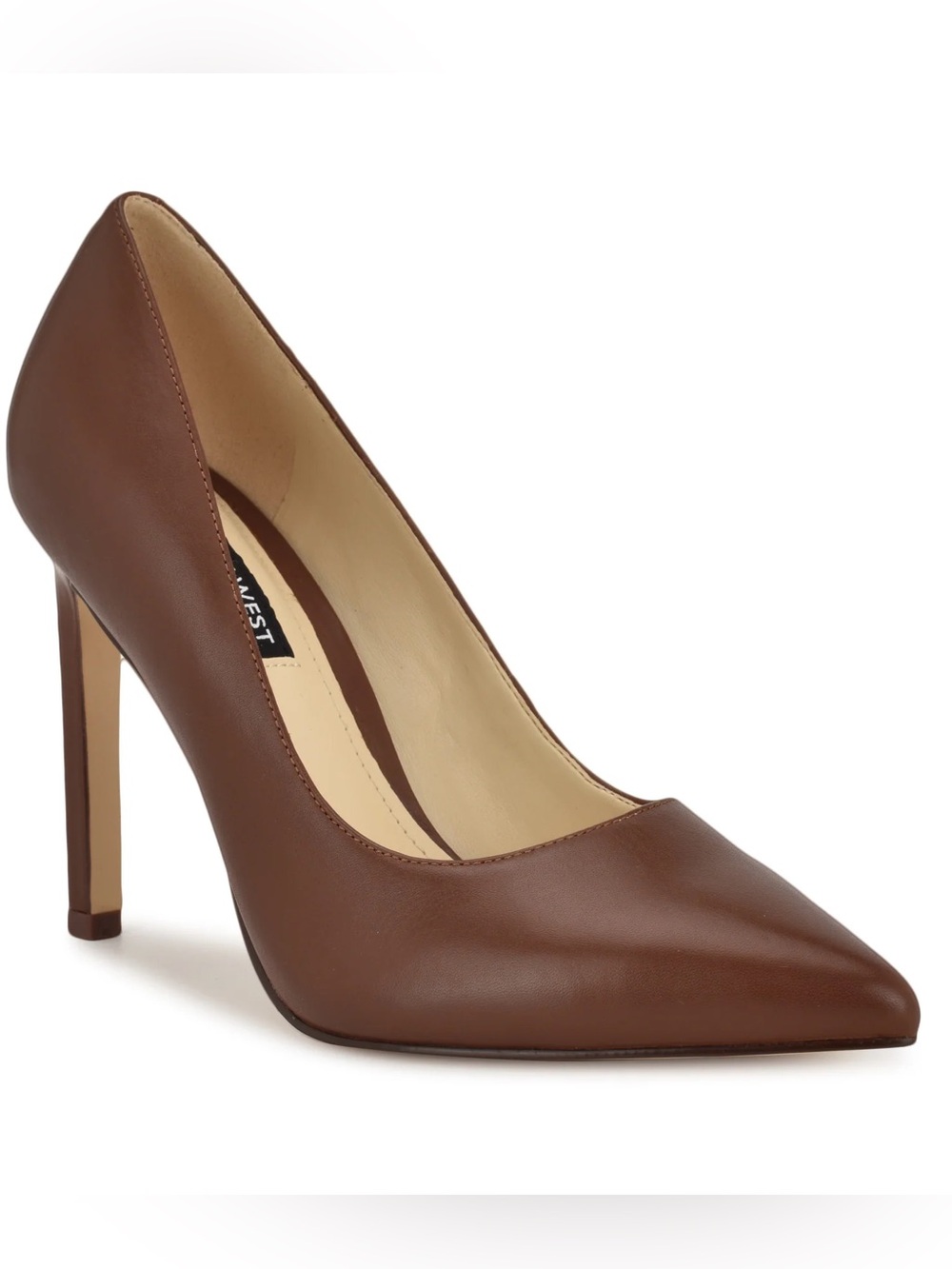 Nine West Tatiana Cognac Brown Leather Pointed-Toe Stiletto Pump Heels